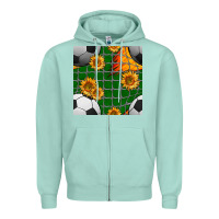 Seafoam soccer balls and sunflowers with goal nets seamless pattern Zipper Hoodie - BundleAndBundleShop