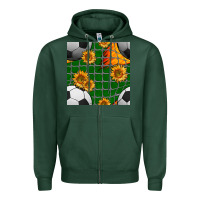 Sports Green soccer balls and sunflowers with goal nets seamless pattern Zipper Hoodie - BundleAndBundleShop