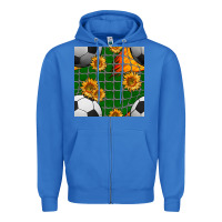 True Royal soccer balls and sunflowers with goal nets seamless pattern Zipper Hoodie - BundleAndBundleShop