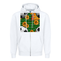 White soccer balls and sunflowers with goal nets seamless pattern Zipper Hoodie - BundleAndBundleShop