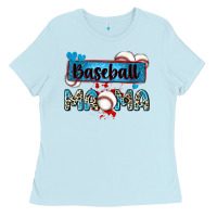 Baby Blue baseball mama with leopard Ladies Tee - Zillion Design Studio