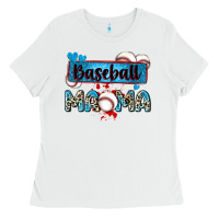 White baseball mama with leopard Ladies Tee - Zillion Design Studio