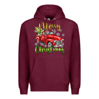 Burgundy Merry Christmas truck Premium Hoodie - texasbilliewilder
