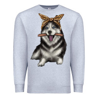 Heather Grey alaskan husky with bandeau Premium Sweatshirt - texasbilliewilder
