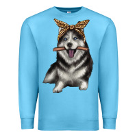 Ocean Blue alaskan husky with bandeau Premium Sweatshirt - texasbilliewilder