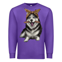Purple alaskan husky with bandeau Premium Sweatshirt - texasbilliewilder