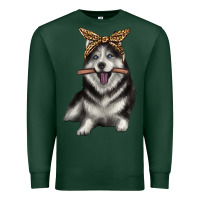 Sports Green alaskan husky with bandeau Premium Sweatshirt - texasbilliewilder