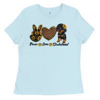 Baby Blue peace love dachshund Ladies Tee - RanaPortraitStore