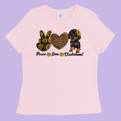 Peace Love Dachshund Ladies Tee Designed By Ranaportraitstore