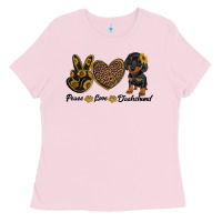 Bubblegum Pink peace love dachshund Ladies Tee - RanaPortraitStore