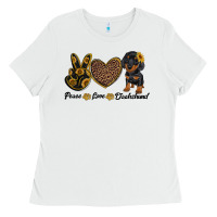 White peace love dachshund Ladies Tee - RanaPortraitStore