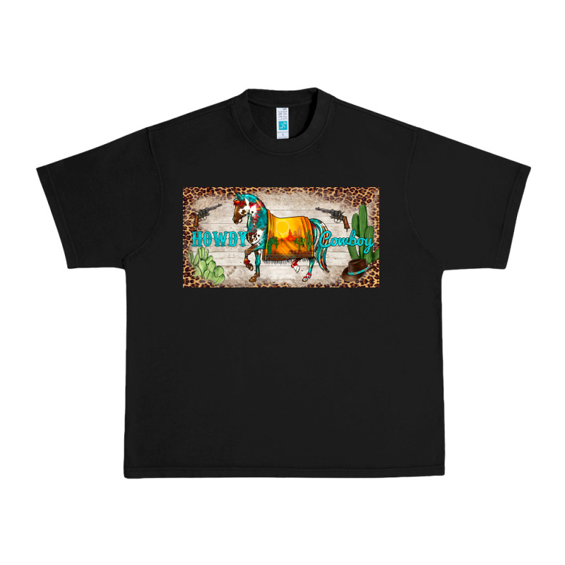 Western Howdy Cowboy Horse Sunset Weapon Cactus Leopard  License Plate Urban Heavy Tee by BarkalooDesign | Teevron