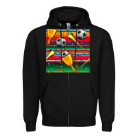 Black soccer winner cup and vuvuzela with serape seamless pattern Zipper Hoodie - BundleAndBundleShop