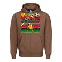 Soccer Winner Cup And Vuvuzela With Serape Seamless Pattern Zipper Hoodie | Teevron