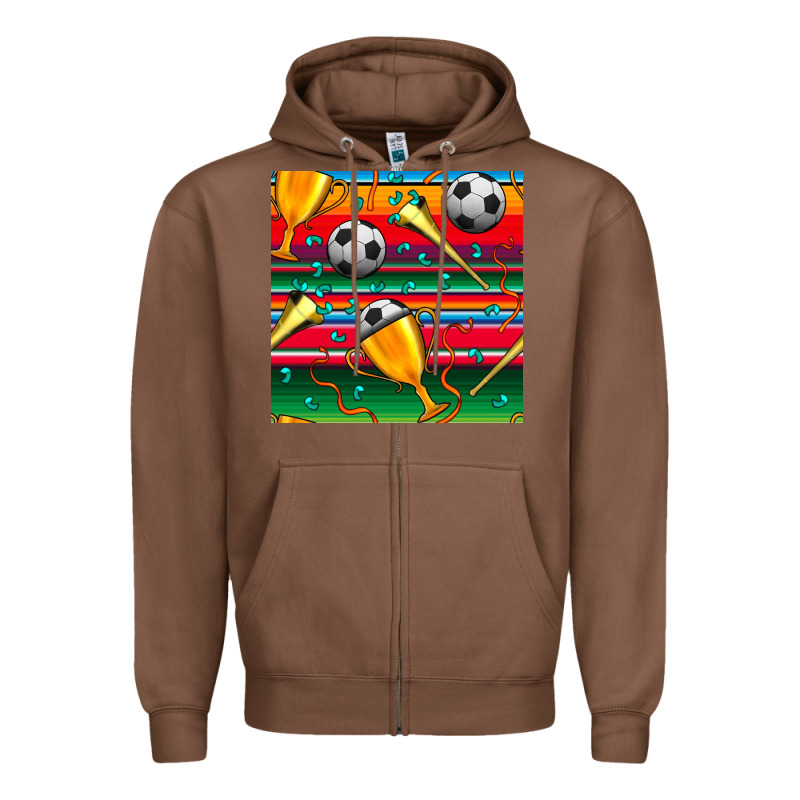 Soccer Winner Cup And Vuvuzela With Serape Seamless Pattern Zipper Hoodie by BundleAndBundleShop | Teevron