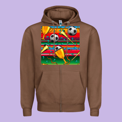 Soccer Winner Cup And Vuvuzela With Serape Seamless Pattern Zipper Hoodie Designed By Bundleandbundleshop