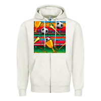 Oatmeal Heather soccer winner cup and vuvuzela with serape seamless pattern Zipper Hoodie - BundleAndBundleShop