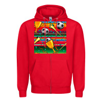 Red soccer winner cup and vuvuzela with serape seamless pattern Zipper Hoodie - BundleAndBundleShop
