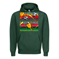 Sports Green soccer winner cup and vuvuzela with serape seamless pattern Zipper Hoodie - BundleAndBundleShop