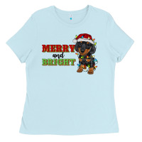 Baby Blue merry and bright dachshund Ladies Tee - RanaPortraitStore