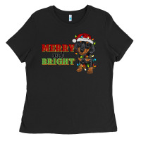Black merry and bright dachshund Ladies Tee - RanaPortraitStore