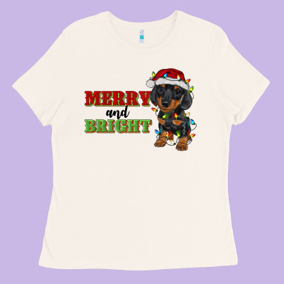 Merry And Bright Dachshund Ladies Tee Designed By Ranaportraitstore