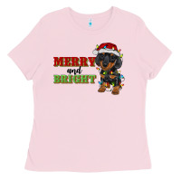 Bubblegum Pink merry and bright dachshund Ladies Tee - RanaPortraitStore