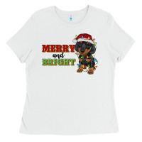 White merry and bright dachshund Ladies Tee - RanaPortraitStore