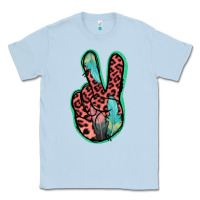 Dusty Blue Feather Pink Leopard Peace Sign Classic Tee - Jasminsmagicworld