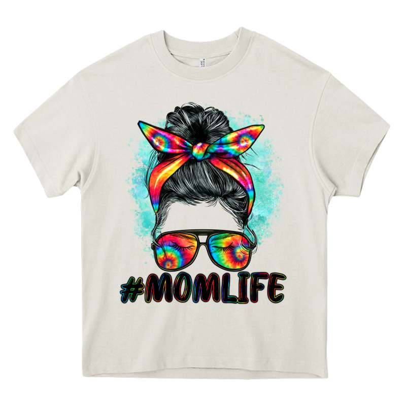 Tie Dye Momlife Messy Bun Heavy Core Tee by BarkalooDesign | Teevron