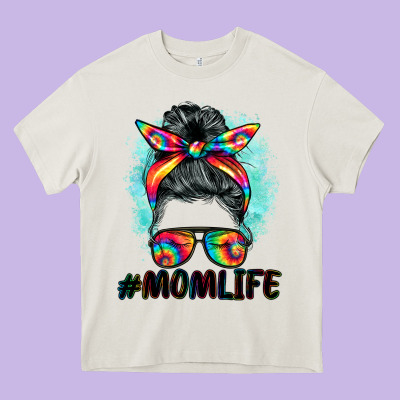 Tie Dye Momlife Messy Bun Heavy Core Tee Designed By Barkaloodesign