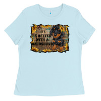 Baby Blue life is better with a dachshund Ladies Tee - RanaPortraitStore