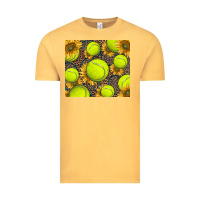 Vintage Mustard tennis ball with sunflower and racket Vintage Tee - BarkalooDesign