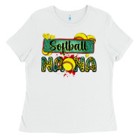 White softball nana with leopard Ladies Tee - Zillion Design Studio