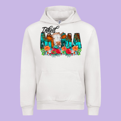 Inked Mama Flowers Cow Urban Hoodie Designed By Cowcowdesign
