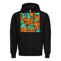 Black basketball hearts with leopard seamless pattern Zipper Hoodie - BundleAndBundleShop
