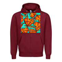 Burgundy basketball hearts with leopard seamless pattern Zipper Hoodie - BundleAndBundleShop