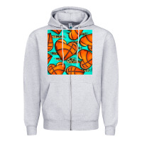 Heather Grey basketball hearts with leopard seamless pattern Zipper Hoodie - BundleAndBundleShop