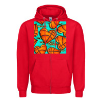 Red basketball hearts with leopard seamless pattern Zipper Hoodie - BundleAndBundleShop