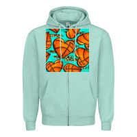 Seafoam basketball hearts with leopard seamless pattern Zipper Hoodie - BundleAndBundleShop