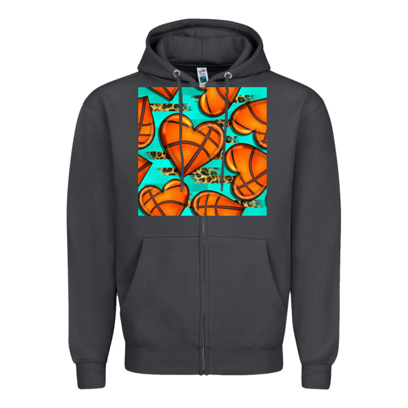 Basketball Hearts With Leopard Seamless Pattern Zipper Hoodie by BundleAndBundleShop | Teevron