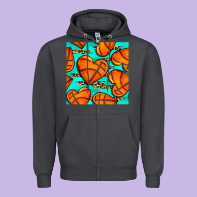 Basketball Hearts With Leopard Seamless Pattern Zipper Hoodie Designed By Bundleandbundleshop