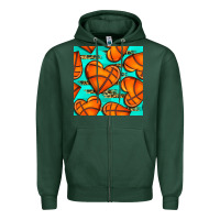 Sports Green basketball hearts with leopard seamless pattern Zipper Hoodie - BundleAndBundleShop