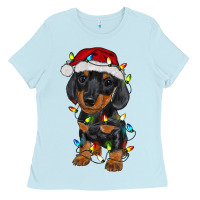 Baby Blue dachshund puppy christmas lights Ladies Tee - RanaPortraitStore