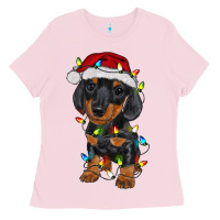 Bubblegum Pink dachshund puppy christmas lights Ladies Tee - RanaPortraitStore