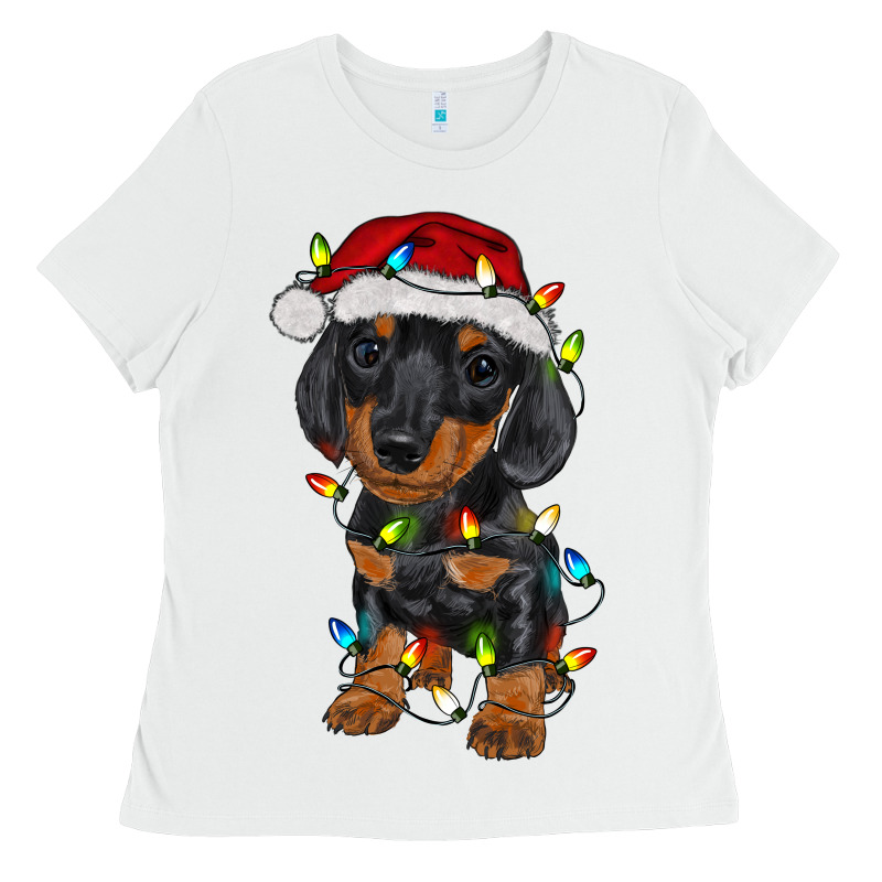 Dachshund Puppy Christmas Lights Ladies Tee by RanaPortraitStore | Teevron