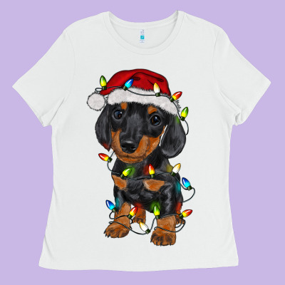 Dachshund Puppy Christmas Lights Ladies Tee Designed By Ranaportraitstore