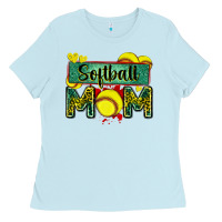 Baby Blue softball mom with leopard Ladies Tee - Zillion Design Studio