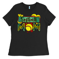 Black softball mom with leopard Ladies Tee - Zillion Design Studio