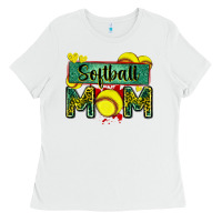 White softball mom with leopard Ladies Tee - Zillion Design Studio